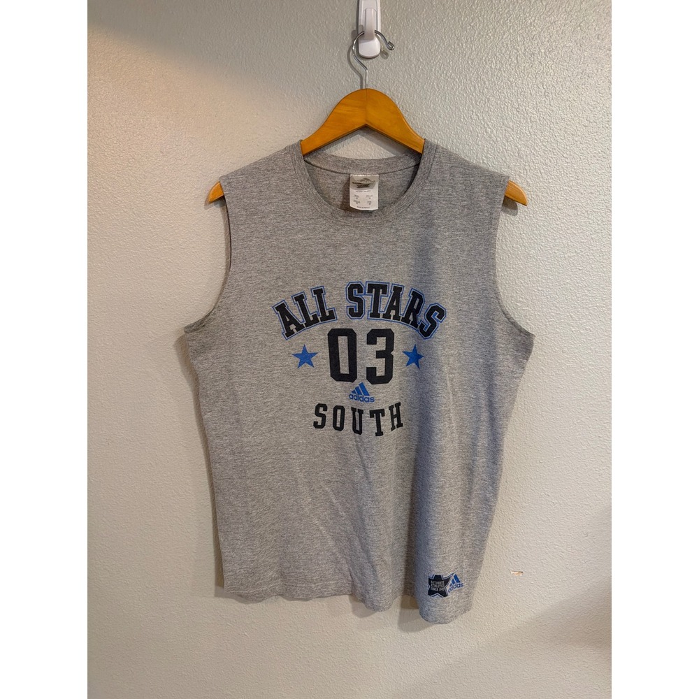 Adidas Sleeveless Shirt Mens Medium Gray All Stars 03 South Graphic Muscle Tee